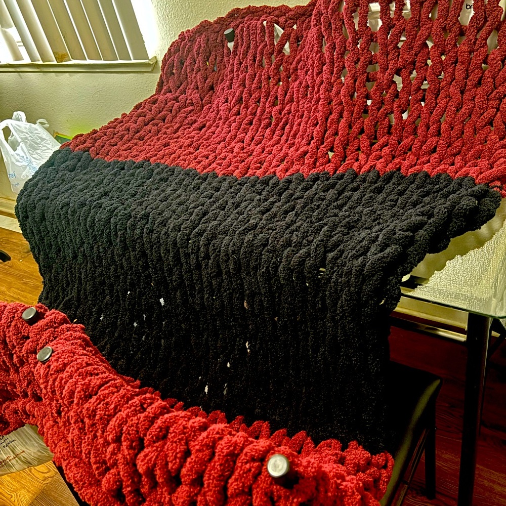 Hand knitted chenille Blaket